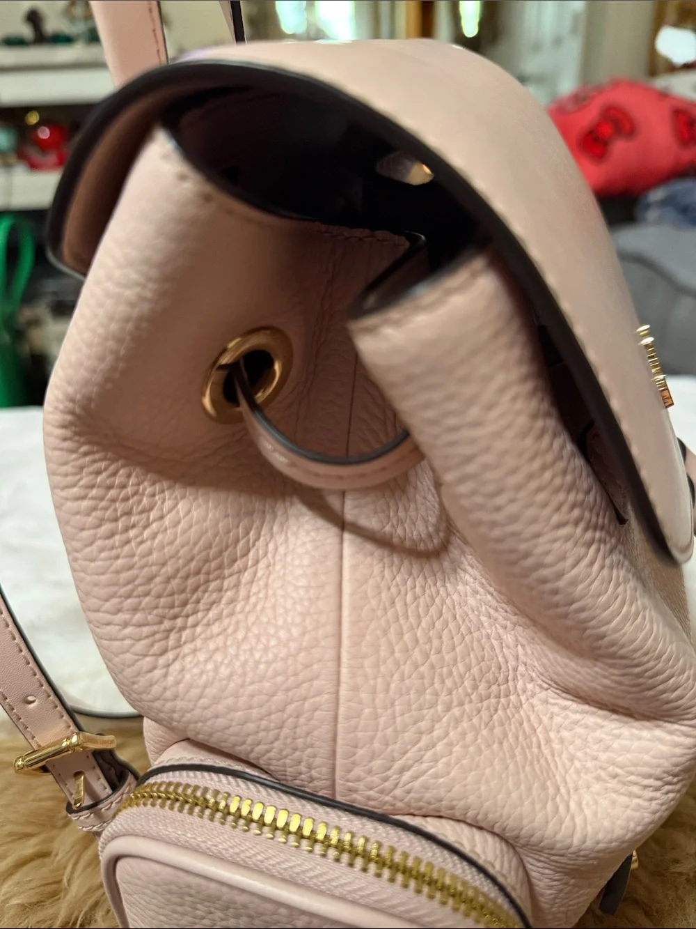 Michael Kors POWDER BLUSH Jet Set Travel Medium Pebble Leather Chain Backpack